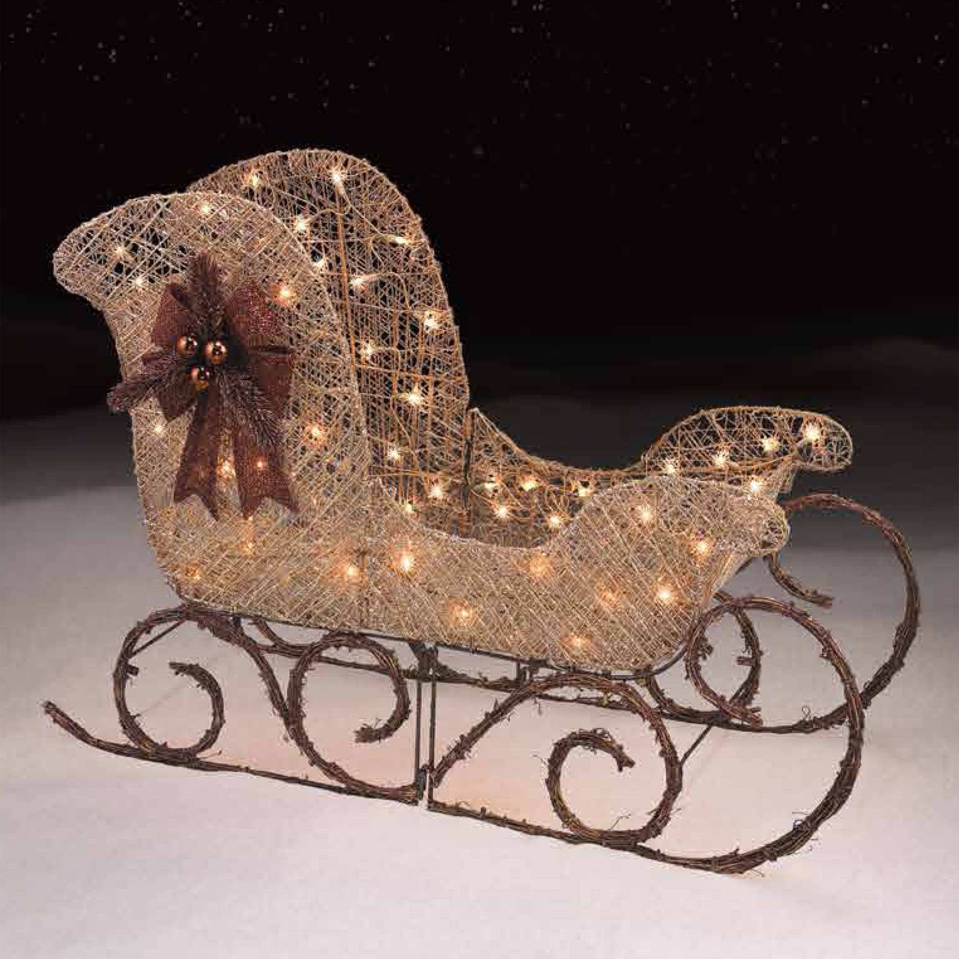 36" Outdoor Light-Up Gold Santa Sleigh Christmas Decoration Outside