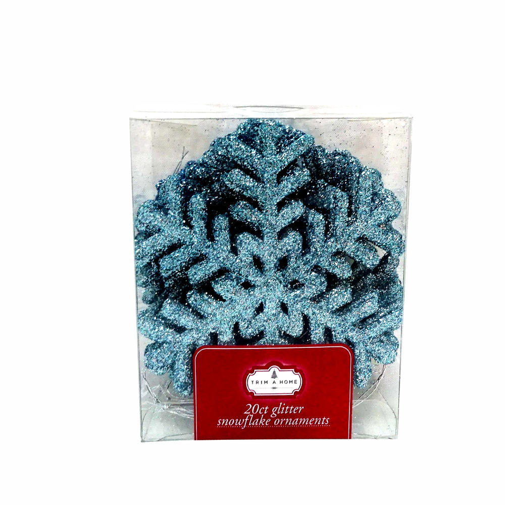 Trim A Home&reg; 20ct Flat Glittered Blue Snowflake Ornaments