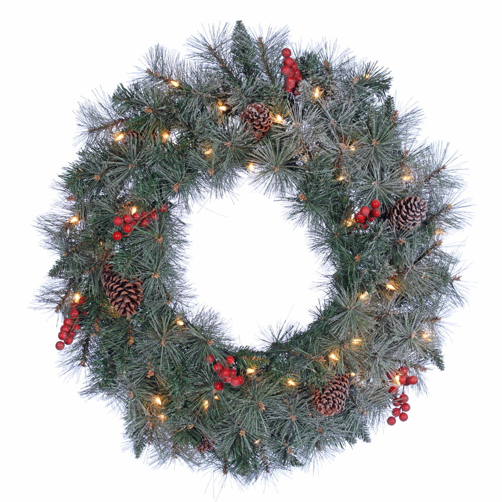 Donner & Blitzen Incorporated 30" Lightly Flocked Wyoming Fir Wreath With Pinecones & Berries With 50 Clear Lights