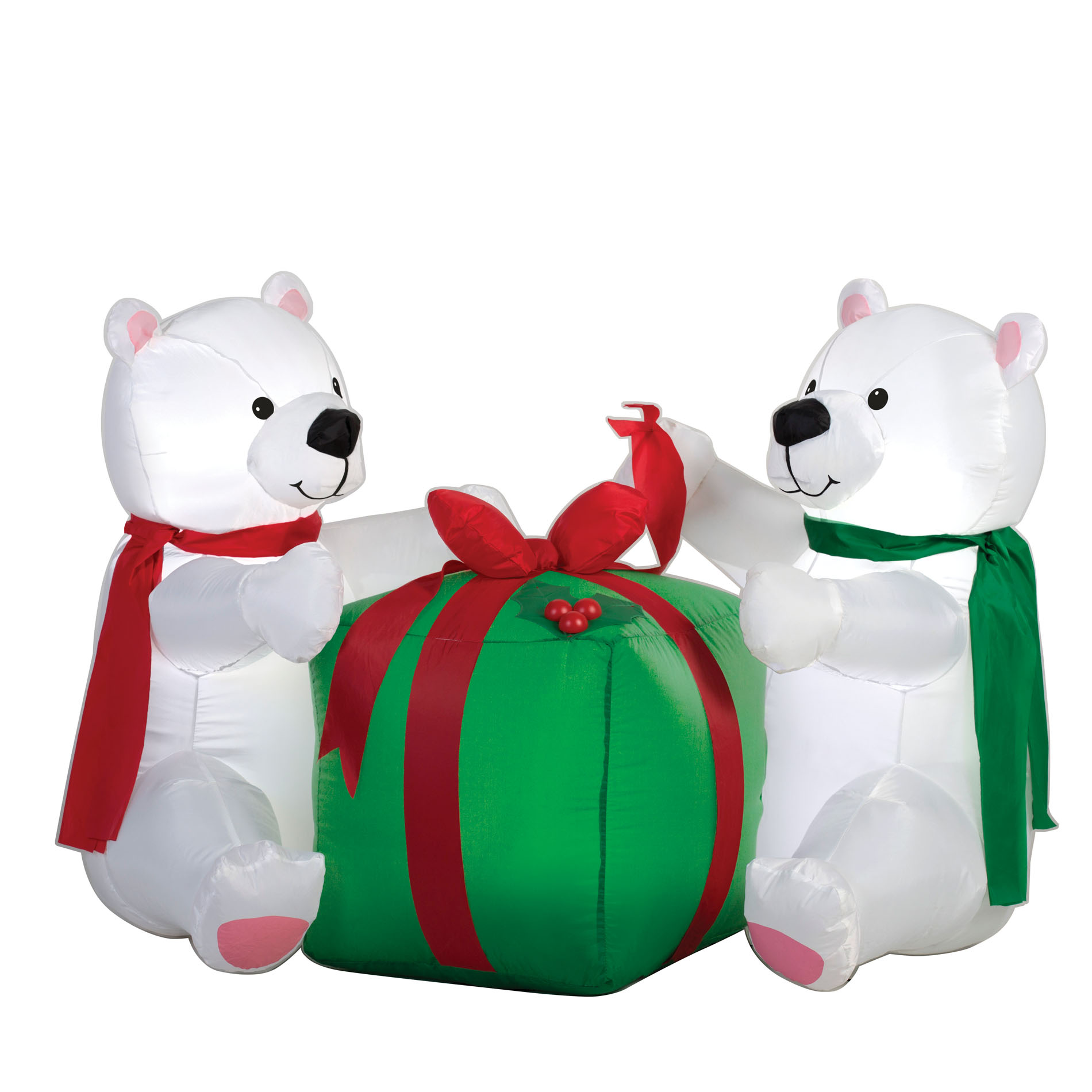 5.5" Airblown Polar Bear Cubs Playing With Gift Box