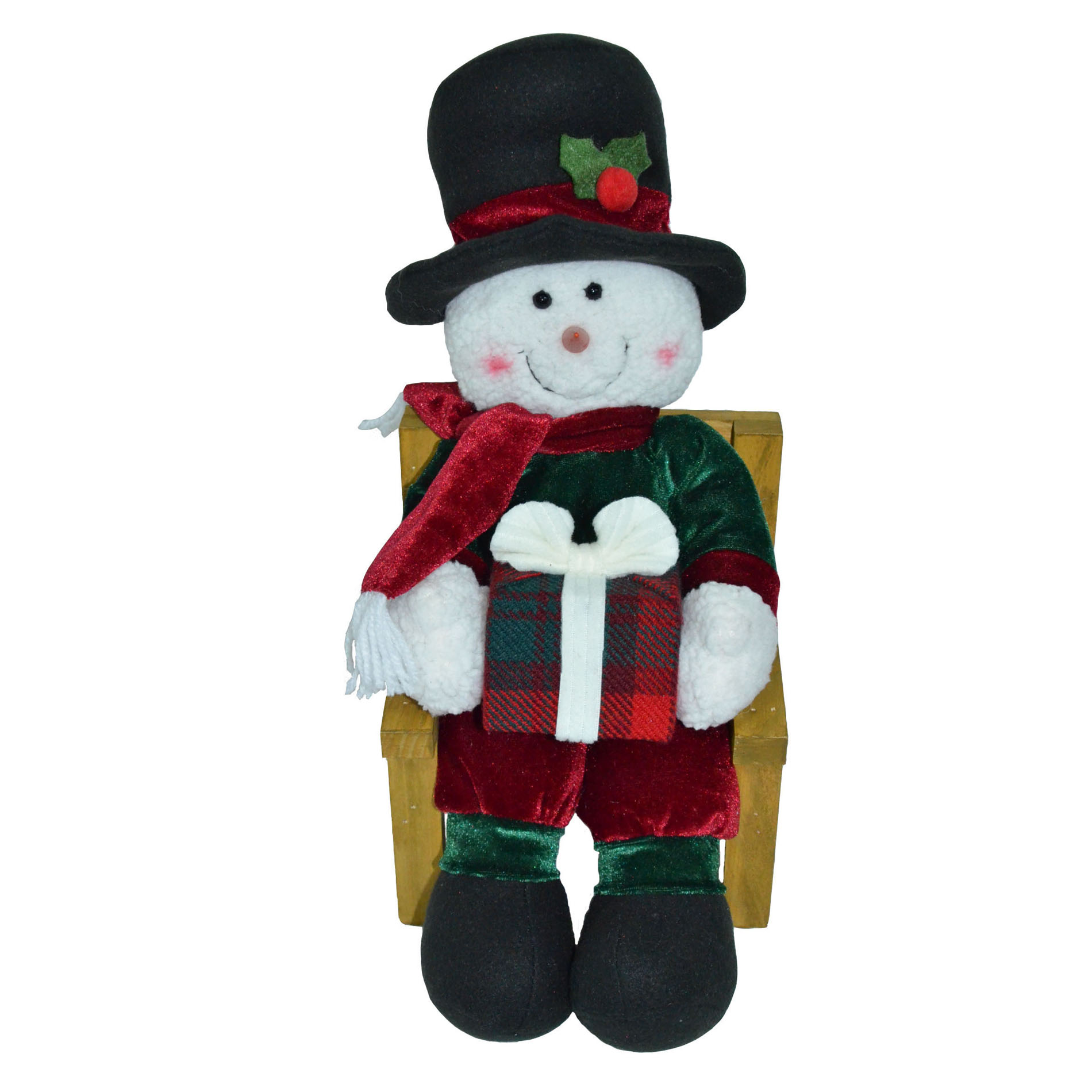 Trimming Traditions 11.5" Fabric Snowman with Top Hat Character on Wood Chair