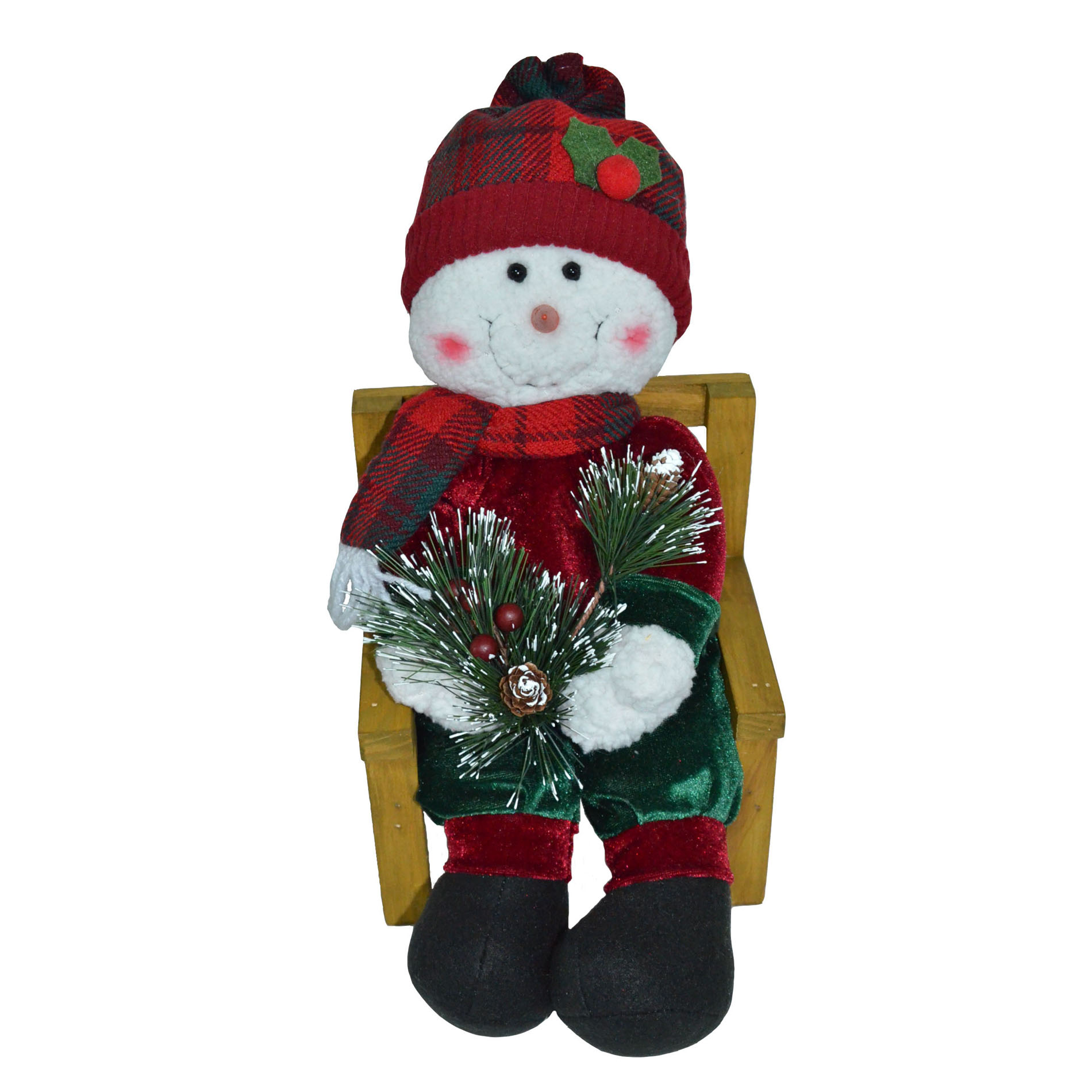 Trimming Traditions 11.5" Fabric Snowman with Knit Hat Character on Wood Chair