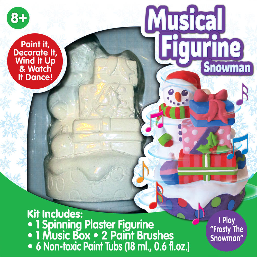 Plaster Music Box Figurine Snowman with Gifts