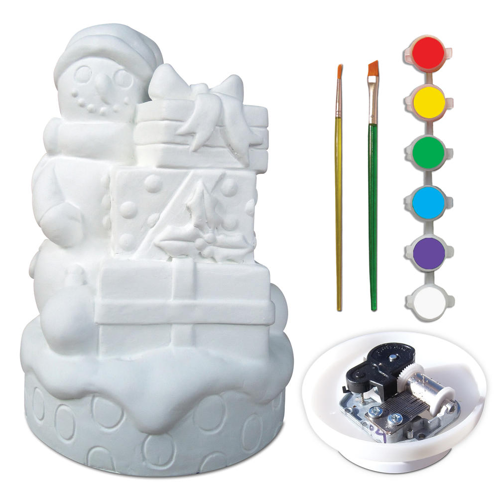 Plaster Music Box Figurine Snowman with Gifts