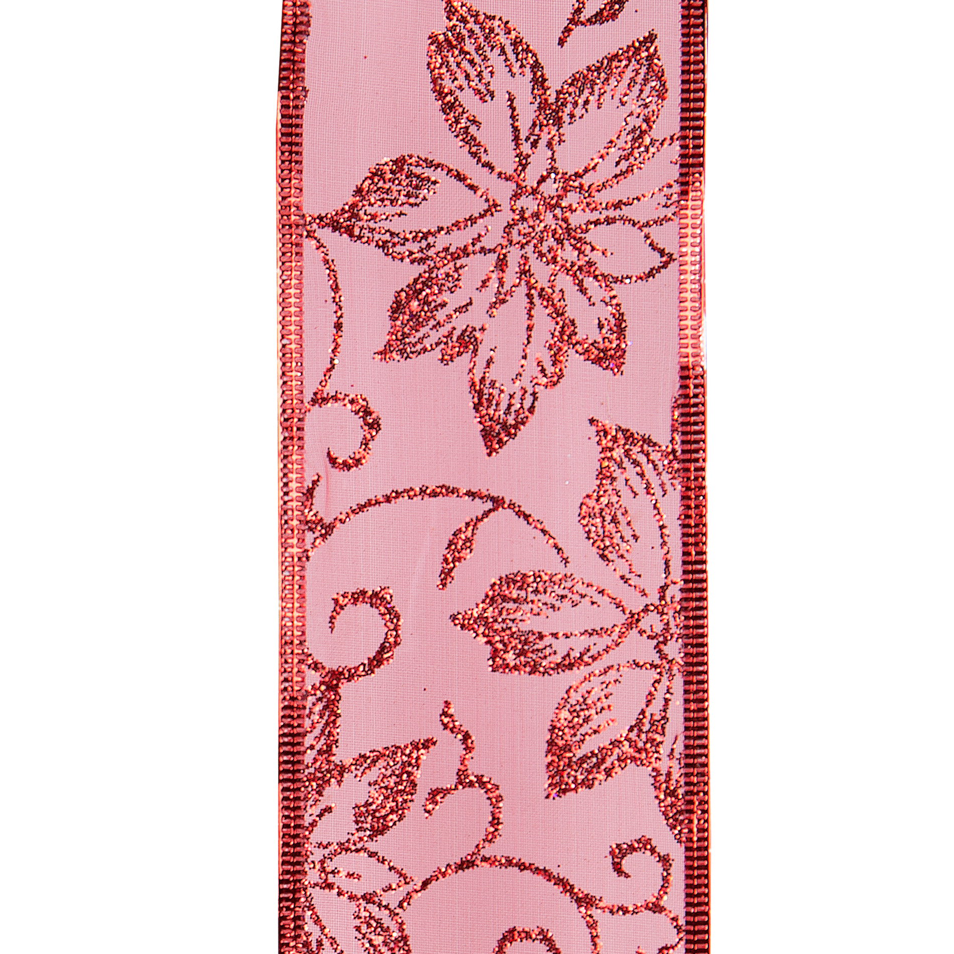 Donner & Blitzen Incorporated 75' Ribbon - Red Sheer With Red Glitter Poinsettia