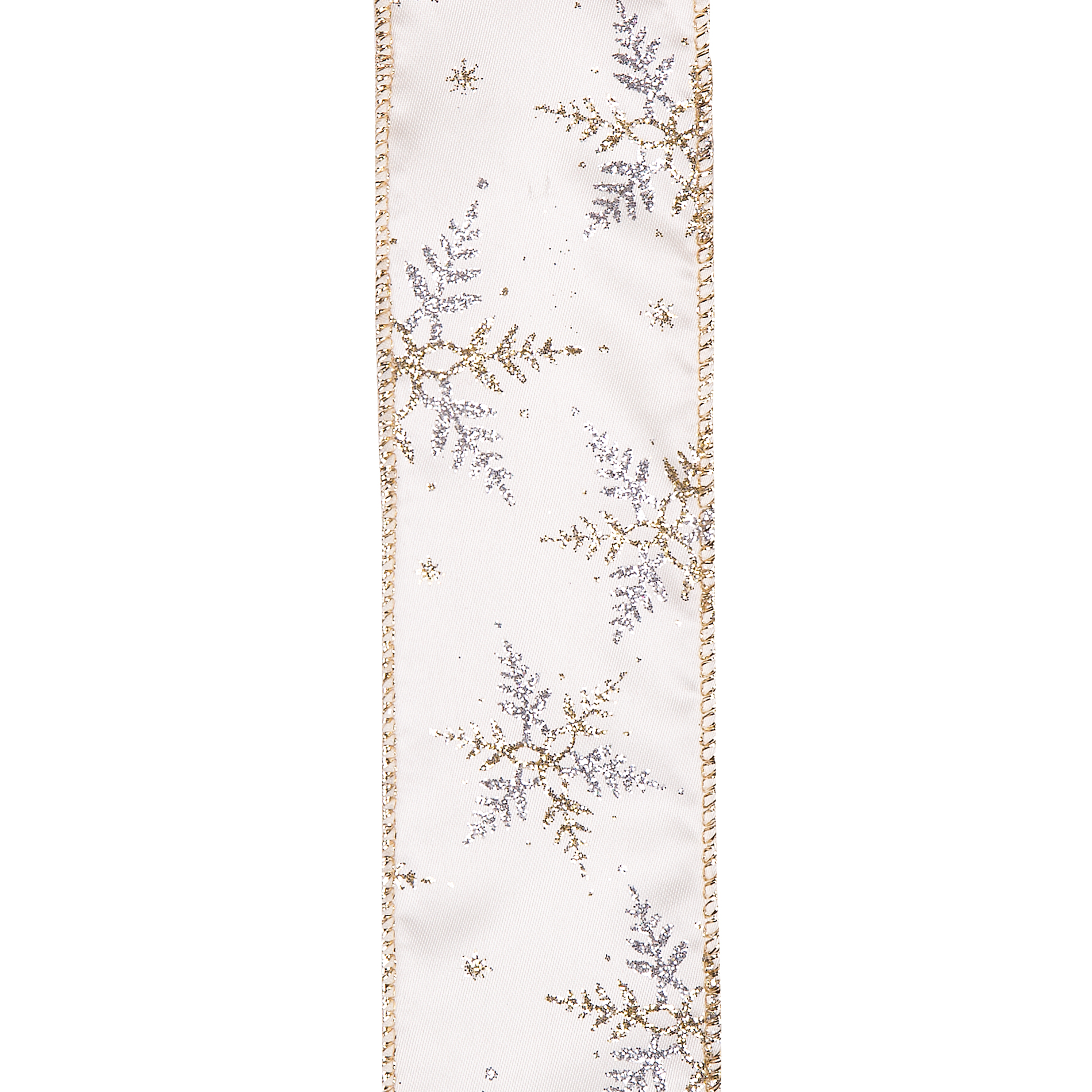 Donner & Blitzen Incorporated 75' Ribbon - White Sheer With Silver And Gold Snowflakes