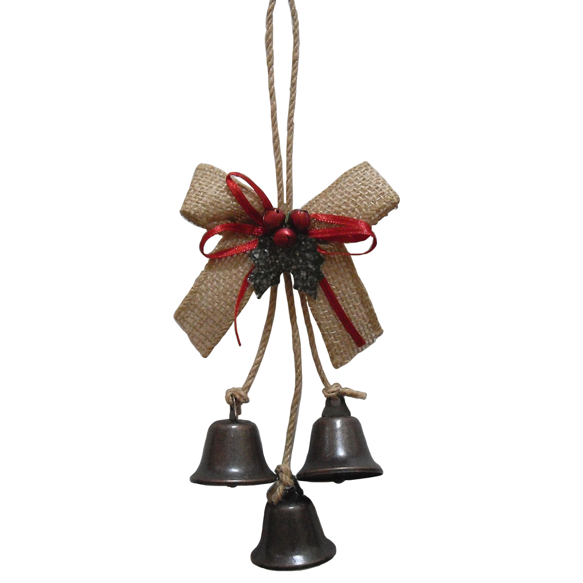 Donner & Blitzen Incorporated Tin Bells with Bow- 2016- Burlap Bow- 2015