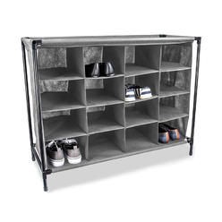 HOME BASICS sunbeam 4 tier 16 pair shoe rack cubby shelf organizer non woven polyester fabric portable and durable gray