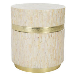 Safavieh TRB1007A Perla Mosaic Round Side Table with Faux Mop&#44; Pink Champagne & Gold