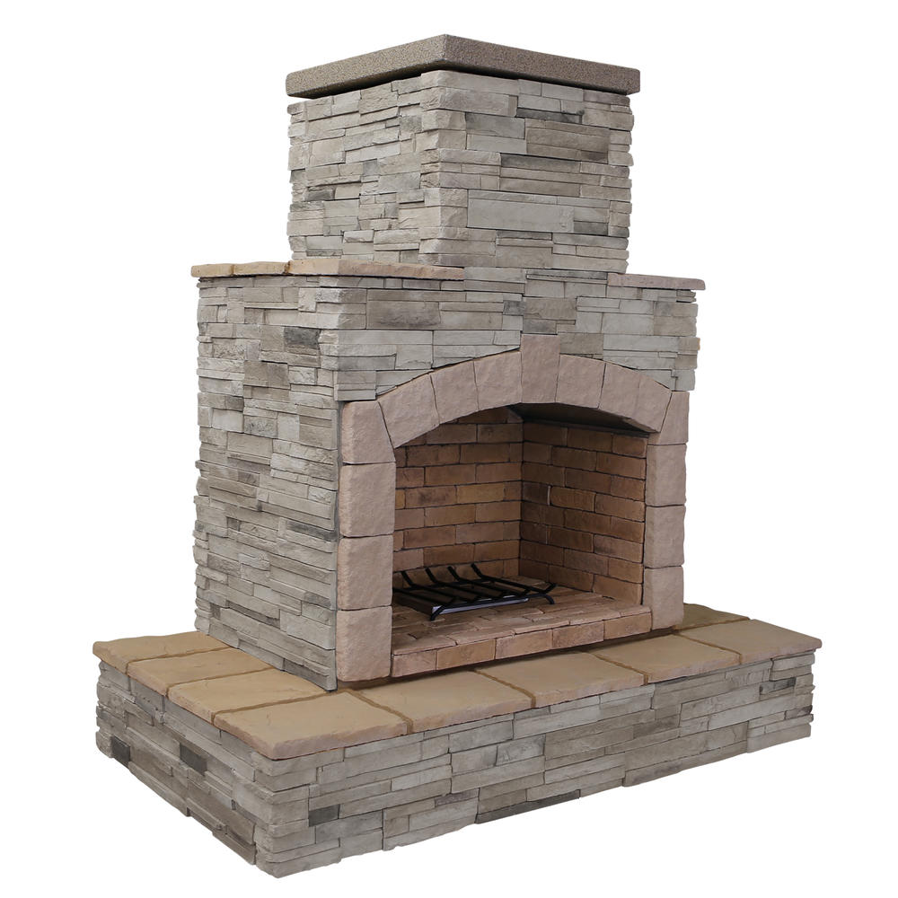 Cal Flame 78 in. Gray Cultured Stone Propane Gas Outdoor Fireplace