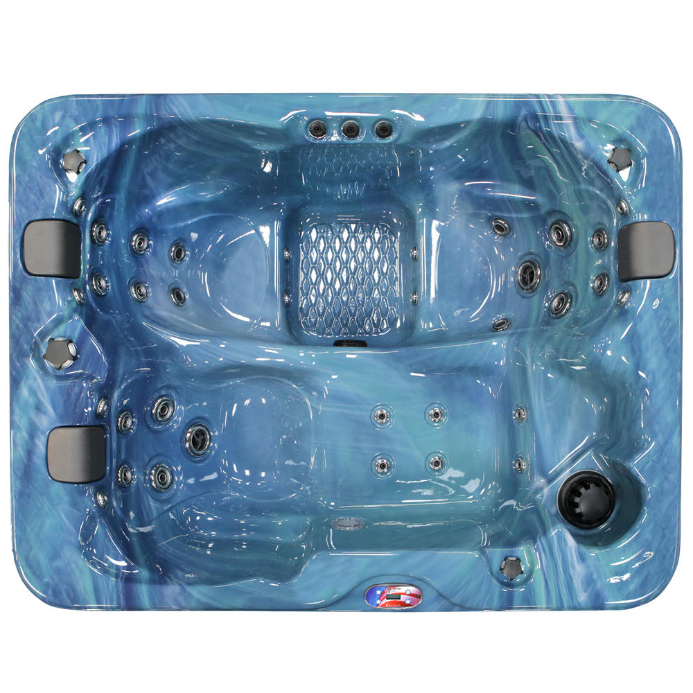 American Spas 3-Person 34-Jet Premium Acrylic Longer Spa with Bluetooth Stereo System with Subwoofer and Backlit LED Waterfall