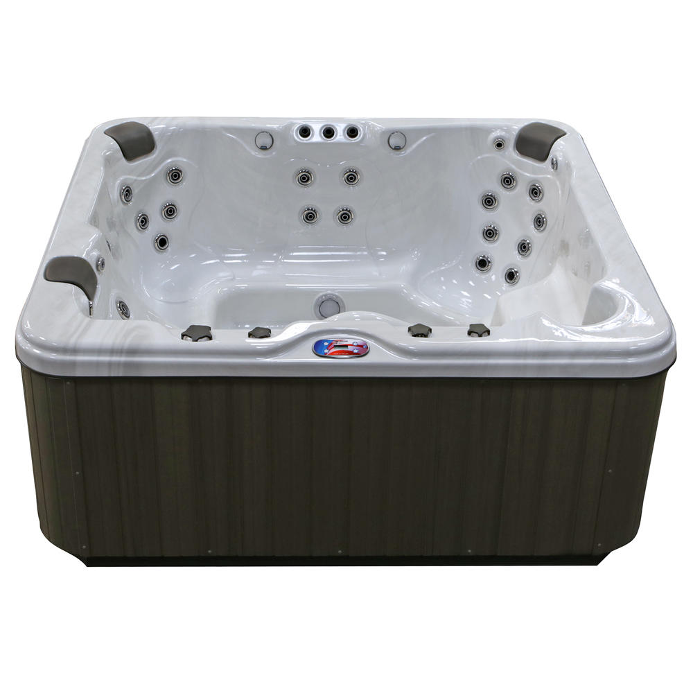 American Spas 6-Person 37-Jet Premium Acrylic Lounger Spa with Bluetooth Stereo System with Subwoofer and Backlit LED Waterfall