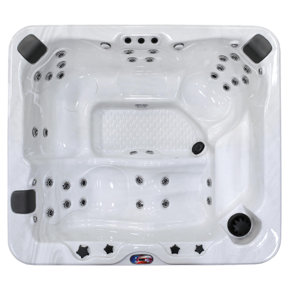 American Spas 6-Person 37-Jet Premium Acrylic Lounger Spa with Bluetooth Stereo System with Subwoofer and Backlit LED Waterfall
