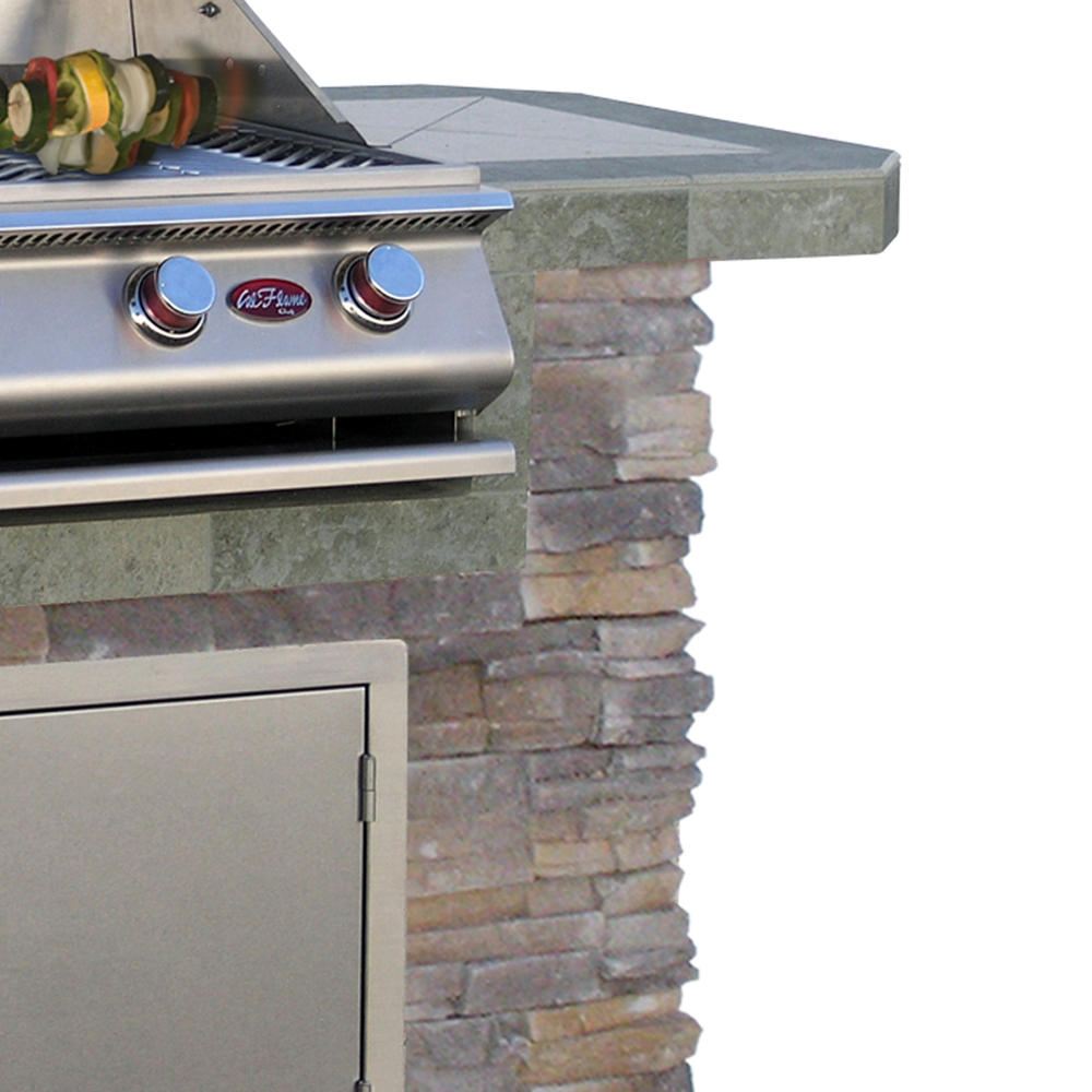 Cal Flame 6' Cultured Stone and Tile Grill Island with 4-Burner Stainless Steel Gas Grill