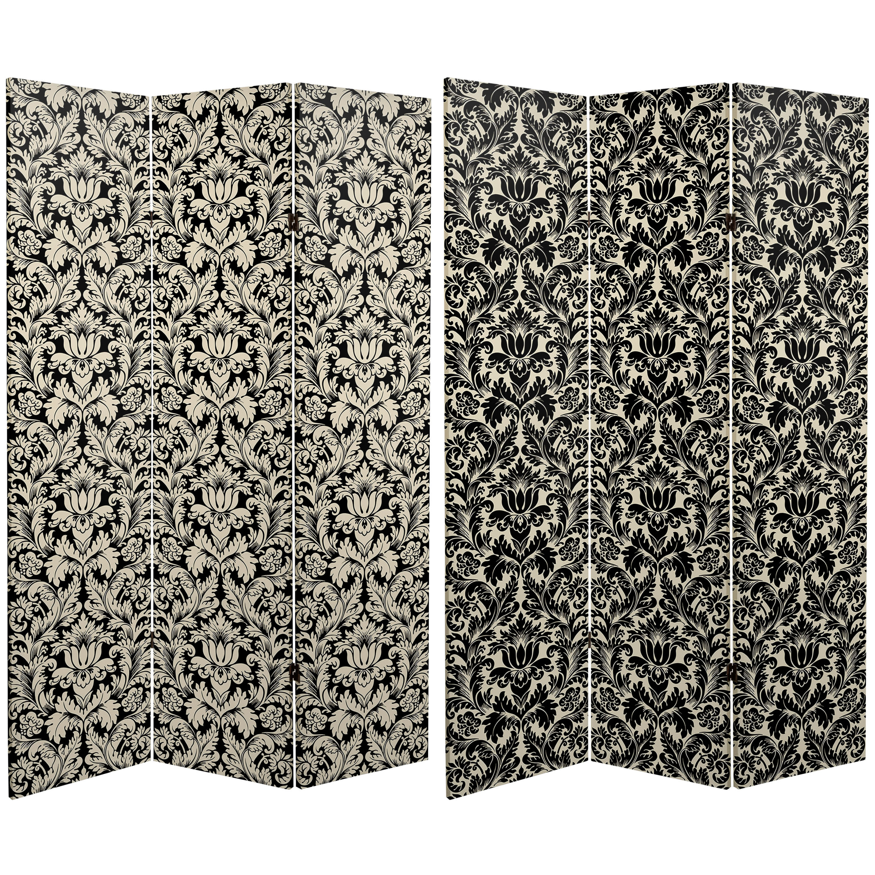 Red Lantern 6 ft. Tall Double Sided Ebony Damask Canvas Room Divider