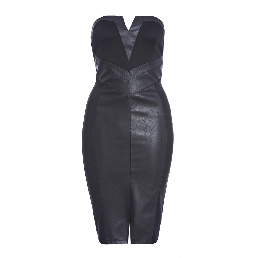 AX Paris Women's PU Boobtube Notch  Black Dress - Online Exclusive