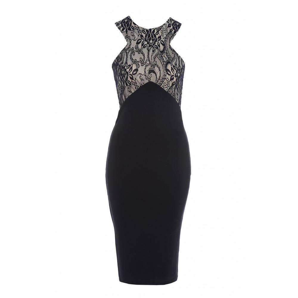 AX Paris Women's Bonded Lace Contrast  Black Stone Dress - Online Exclusive