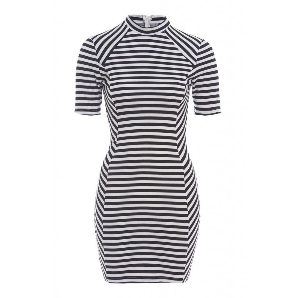 AX Paris Women's High Neck striped  Blk Wht Dress - Online Exclusive