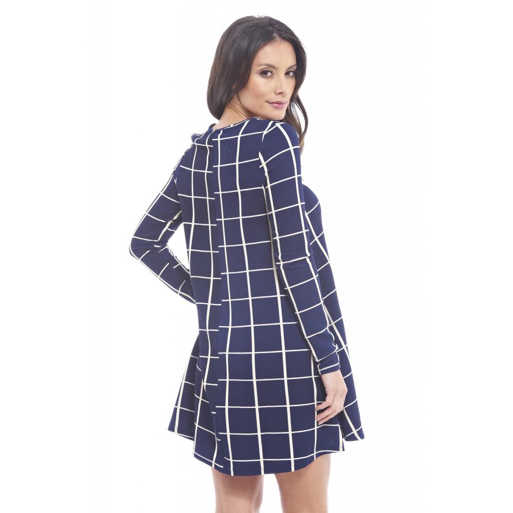 AX Paris Women's Long Sleeves Check Print Swing Blue Dress - Online Exclusive