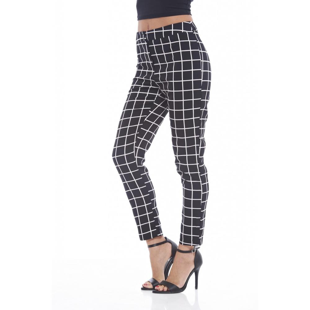 AX Paris Women's Checked Tailored Black Trousers - Online Exclusive