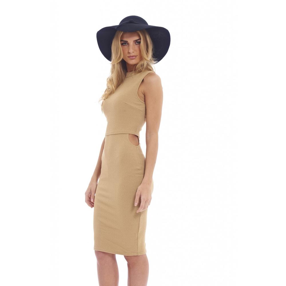 AX Paris Women's Over Lay Side Cut Out Camel Midi - Online Exclusive