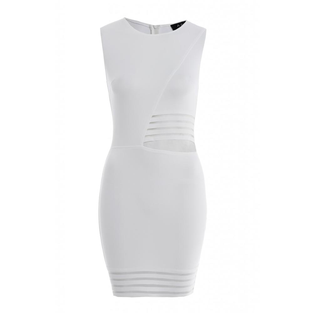 AX Paris Women's Mesh Insert Cut Out White Dress - Online Exclusive
