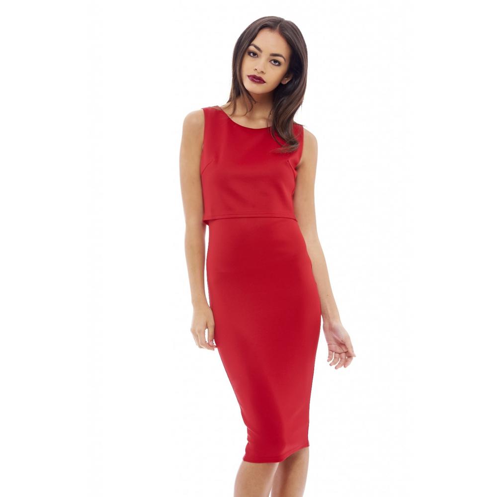 AX Paris Women's Sleeveless Overlay Midi Red Dress - Online Exclusive
