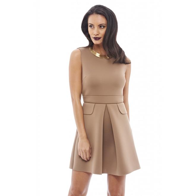 AX Paris Women's Scuba Pleated Mocha Dress Online Exclusive