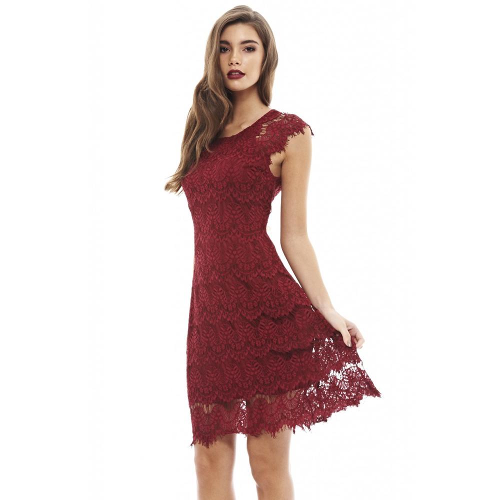 AX Paris Women's Capped Sleeve Crocheted Lace Wine Dress - Online Exclusive
