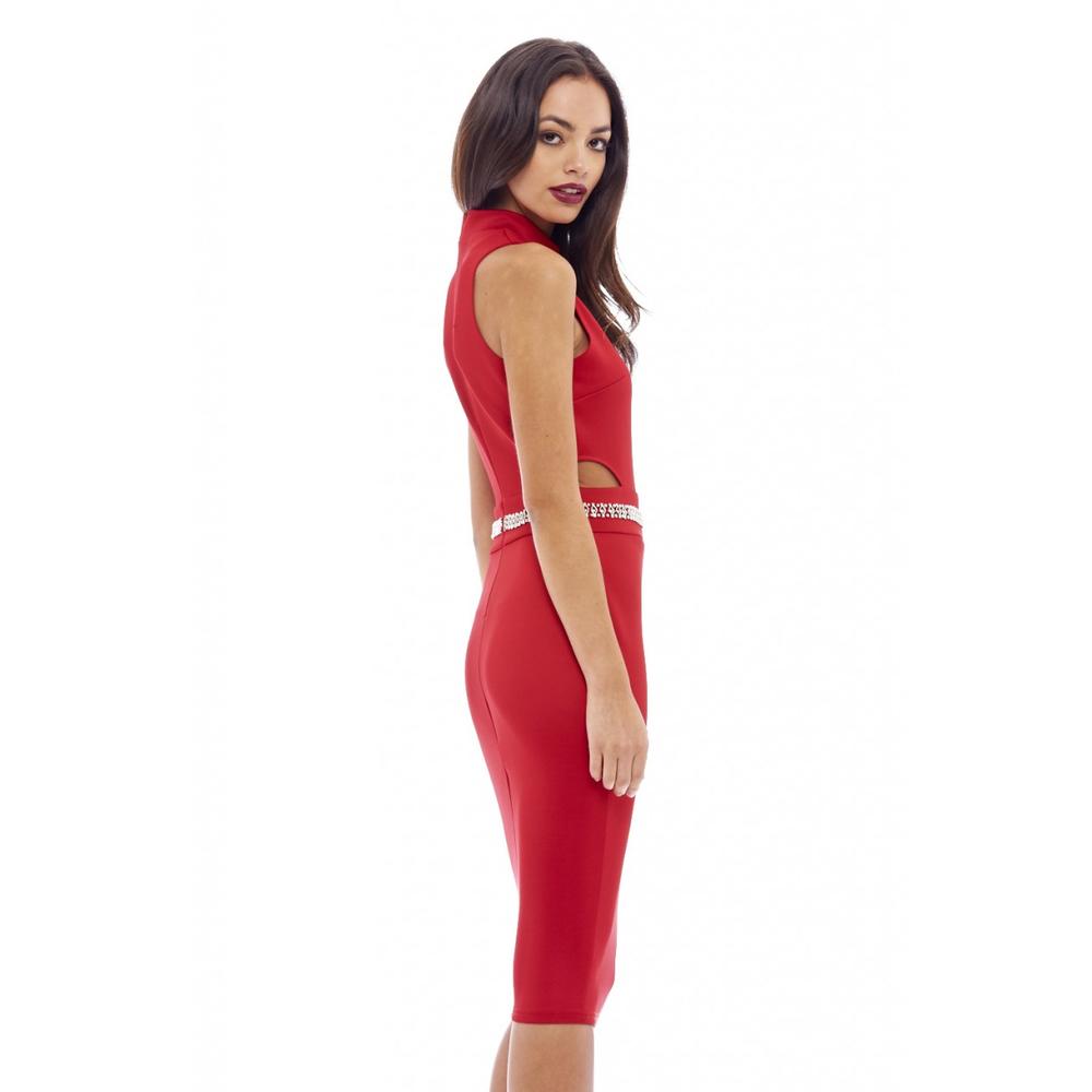 AX Paris Women's Embellished Waist Midi Red Dress - Online Exclusive