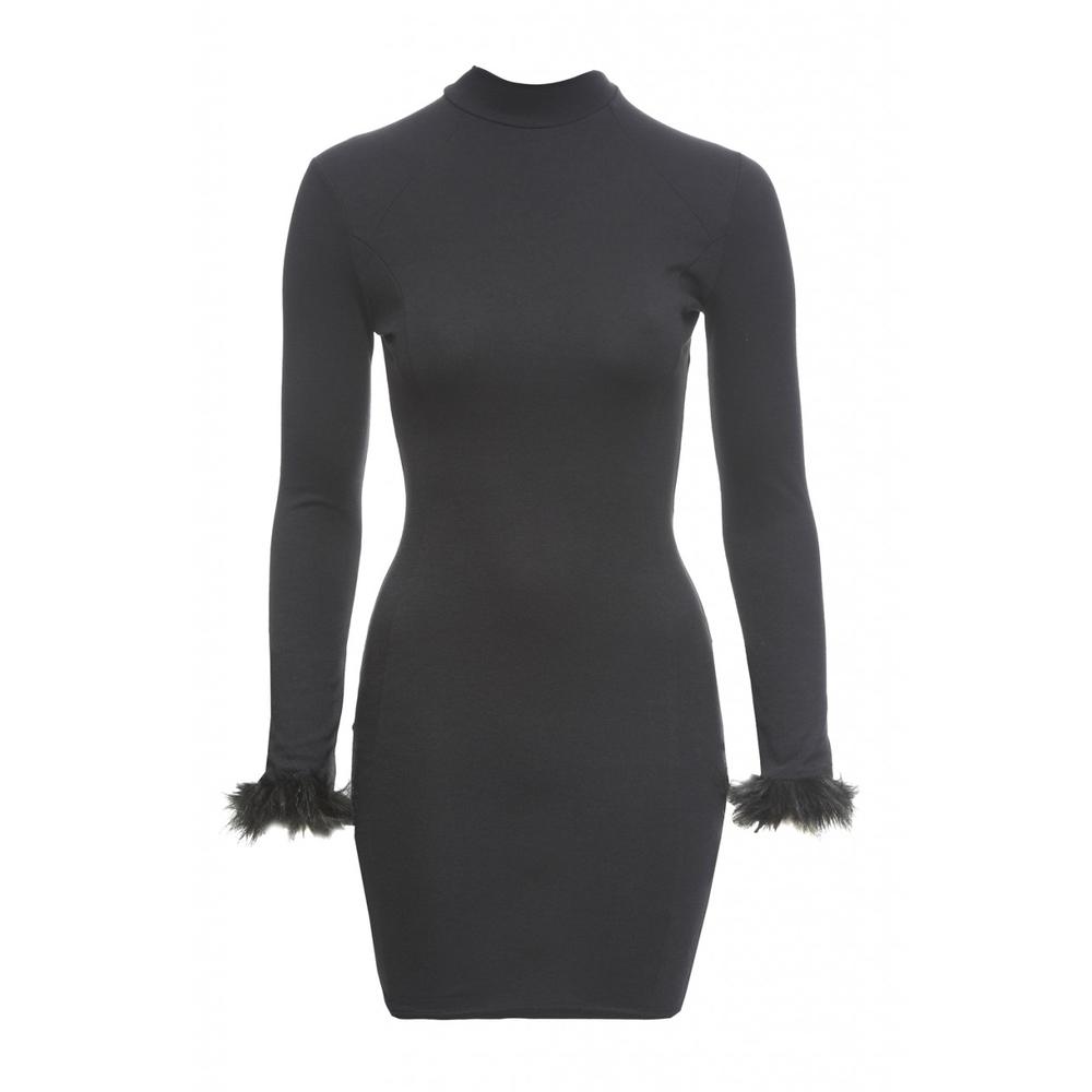 AX Paris Women's Faux Fur Cuff Bodycon  Black Dress - Online Exclusive