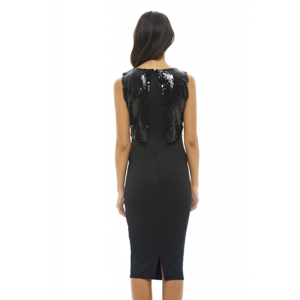 AX Paris Women's Sequin Over Lay Bodycon  Black Dress - Online Exclusive