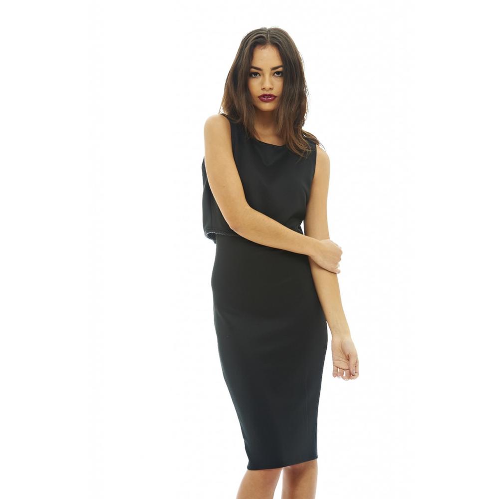 AX Paris Women's Cropped Overlay With Embellished Edging Black Dress - Online Exclusive