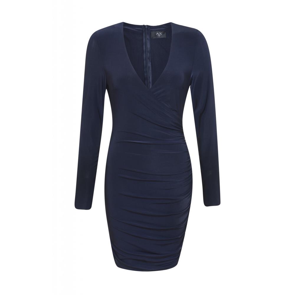 AX Paris Women's V Front Slinky Ruched  Navy Dress - Online Exclusive