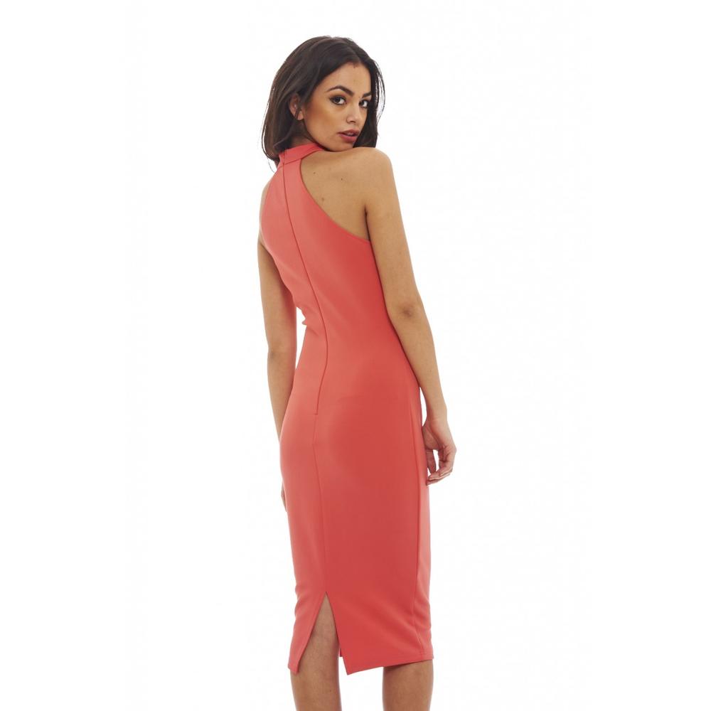 AX Paris Women's Cut Out Neck Midi  Coral Dress - Online Exclusive