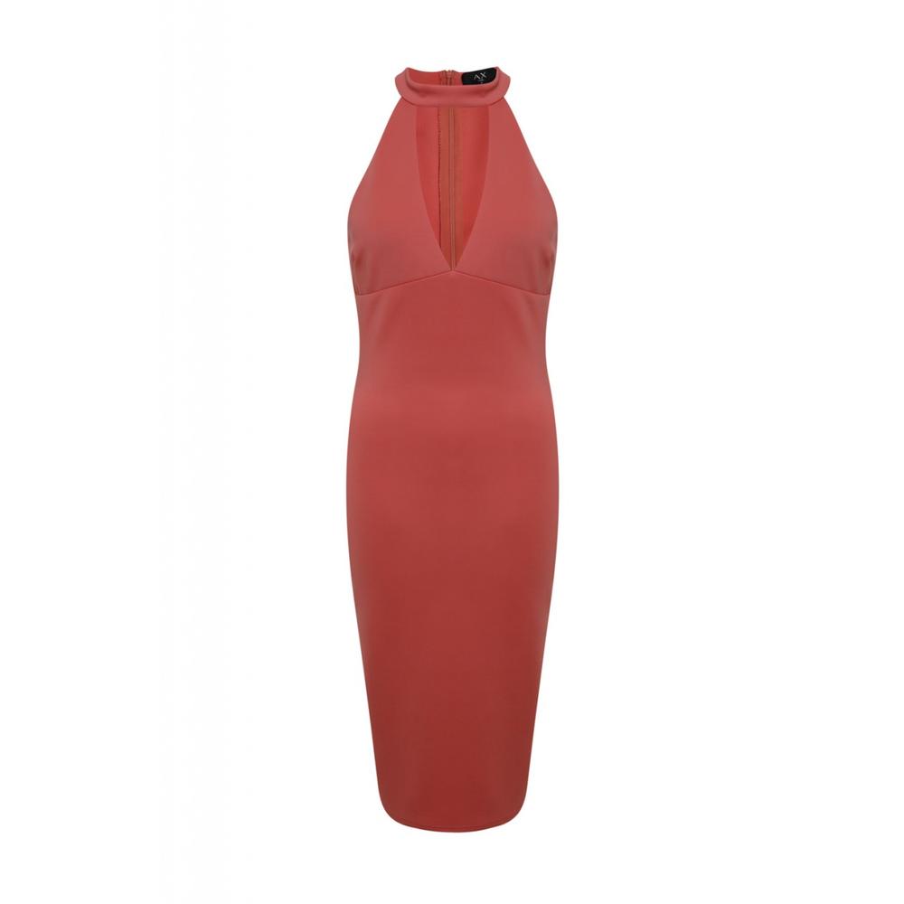 AX Paris Women's Cut Out Neck Midi  Coral Dress - Online Exclusive