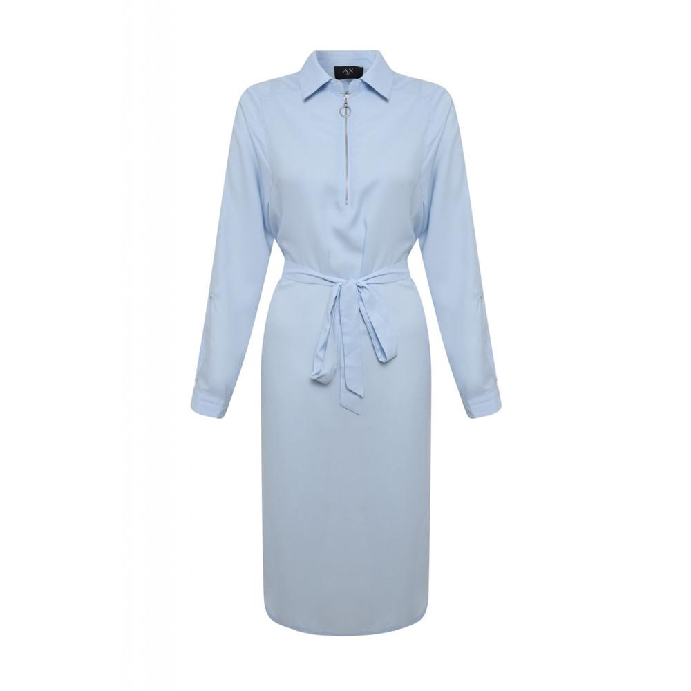 AX Paris Women's Long Sleeved Midi Shirt  Soft Blue Dress - Online Exclusive