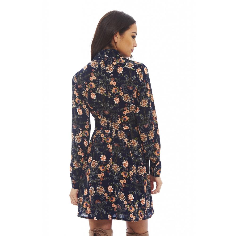 AX Paris Women's Floral Printed Long Sleeved  Navy Dress - Online Exclusive