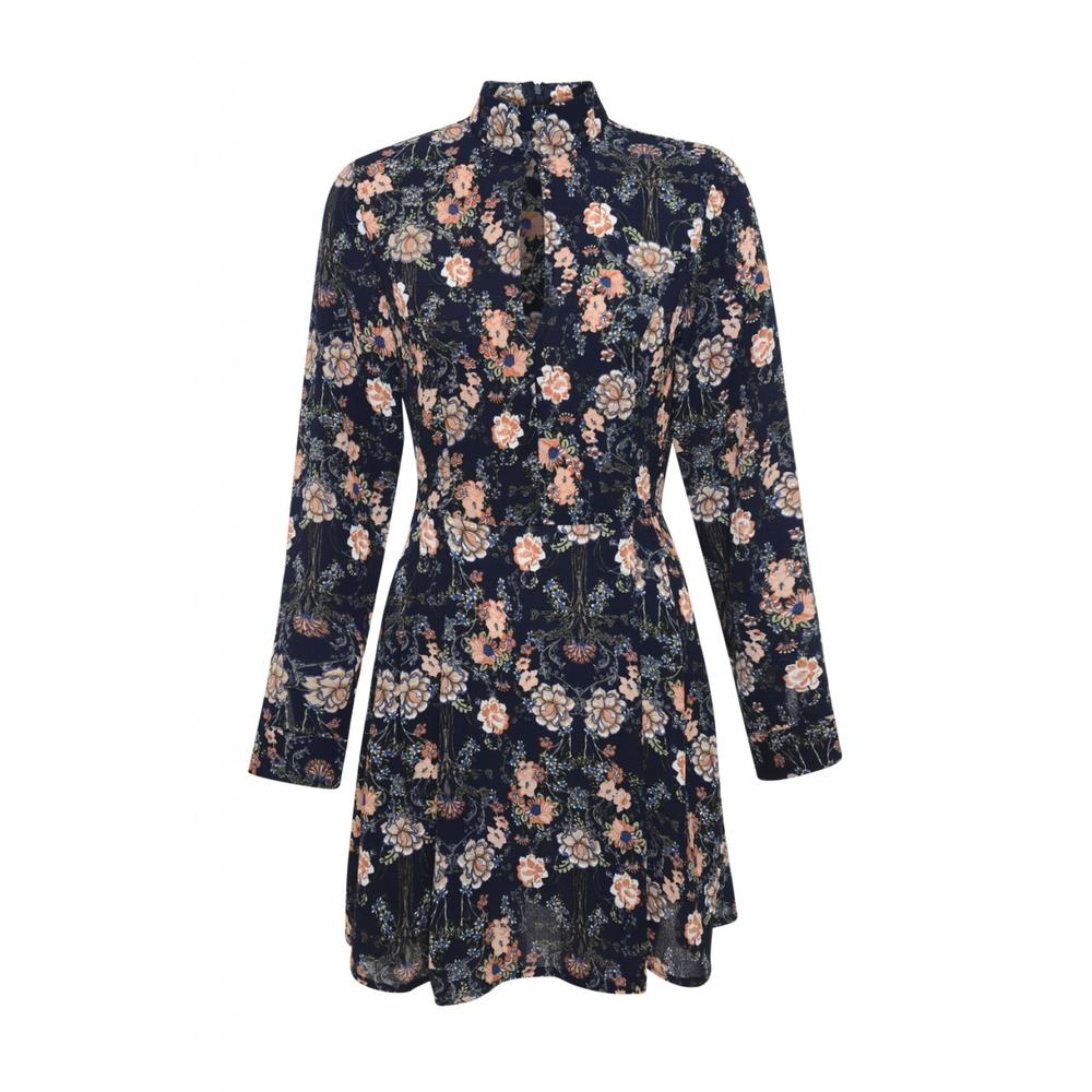 AX Paris Women's Floral Printed Long Sleeved  Navy Dress - Online Exclusive