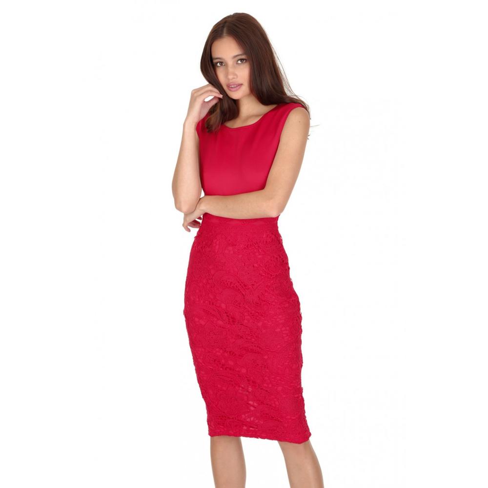 AX Paris Women's Red Crochet Skirt Midi Dress - Online Exclusive