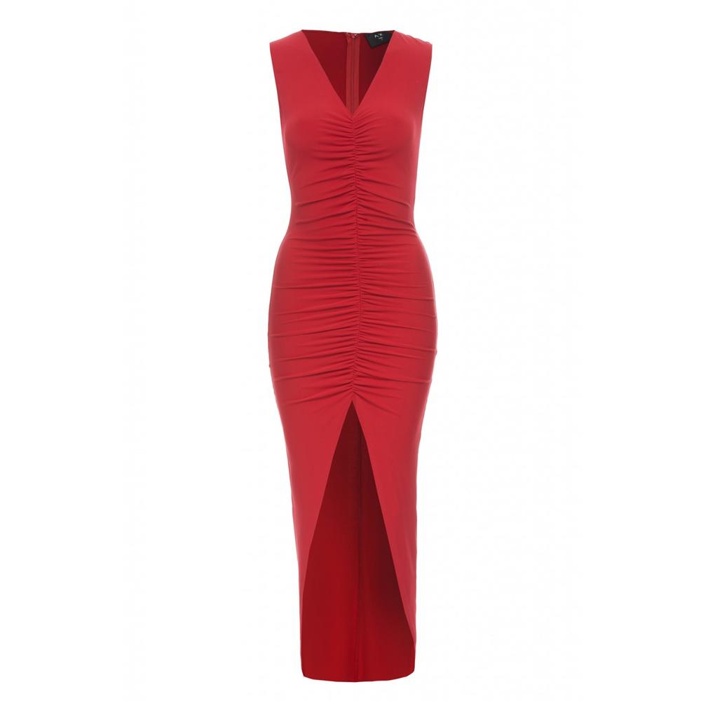 AX Paris Women's Ruche Split Hem Bodycon  Red Dress - Online Exclusive