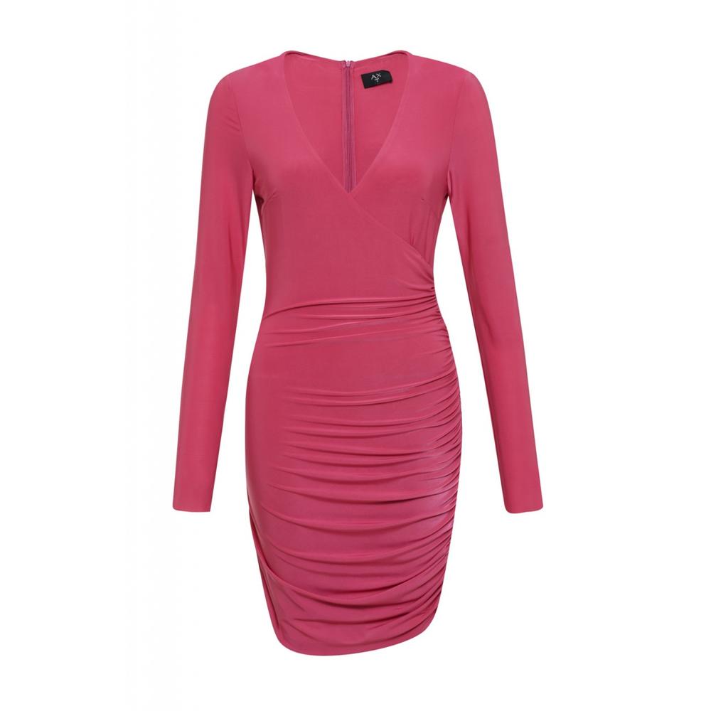 AX Paris Women's V Front Slinky Ruched  Pink Dress - Online Exclusive
