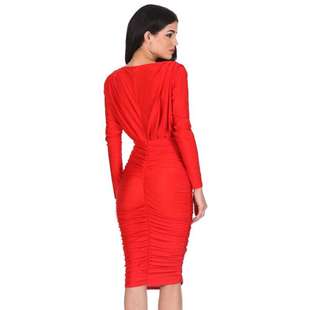 AX Paris Women's Red Ruched Wrap Dress - Online Exclusive
