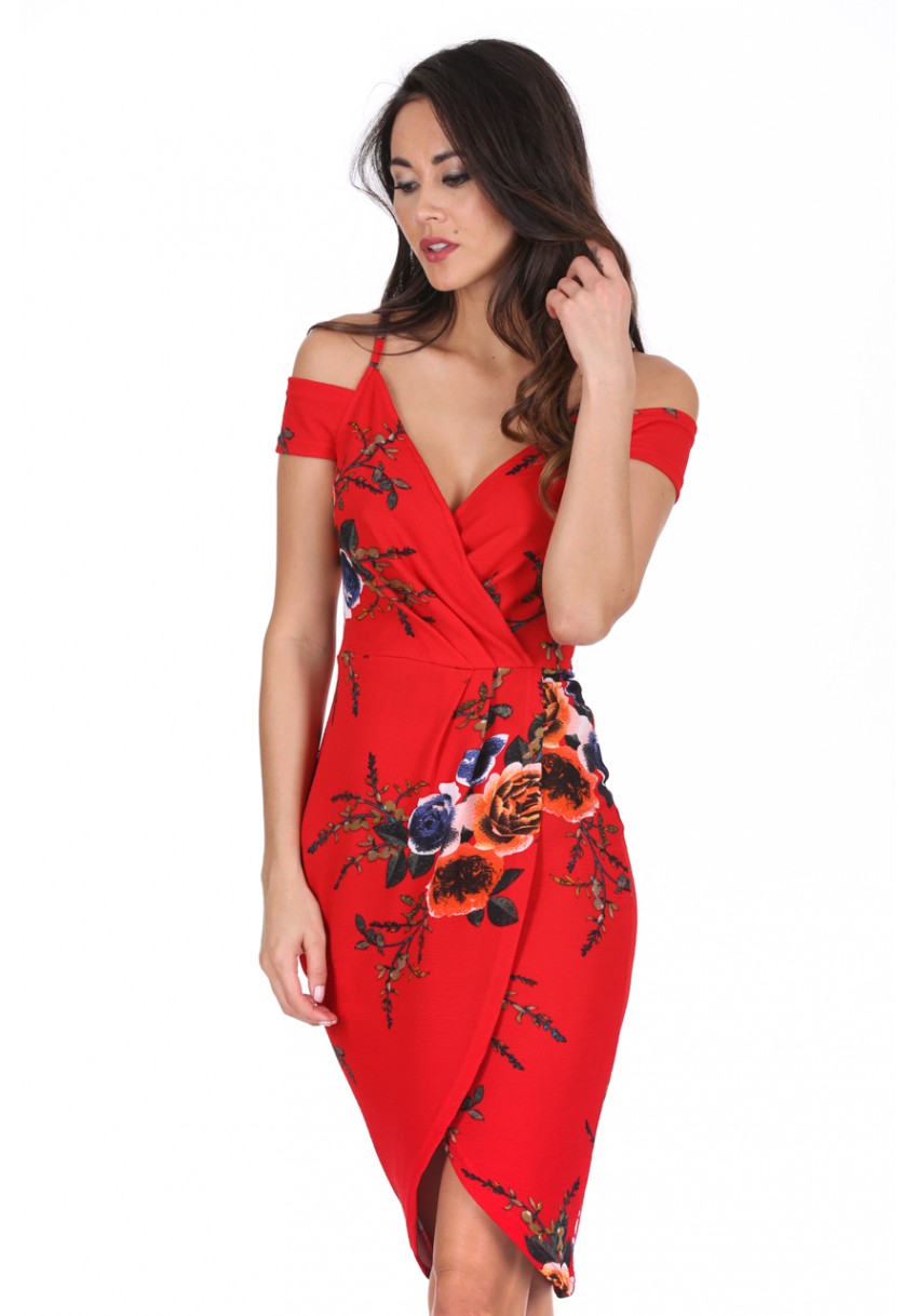 Auto Credit Sales >> AX Paris Women's Red Floral Cold Shoulder Wrap Dress ... Auto Credit Sales >> AX Paris Women's Red Floral Cold Shoulder Wrap Dress ...