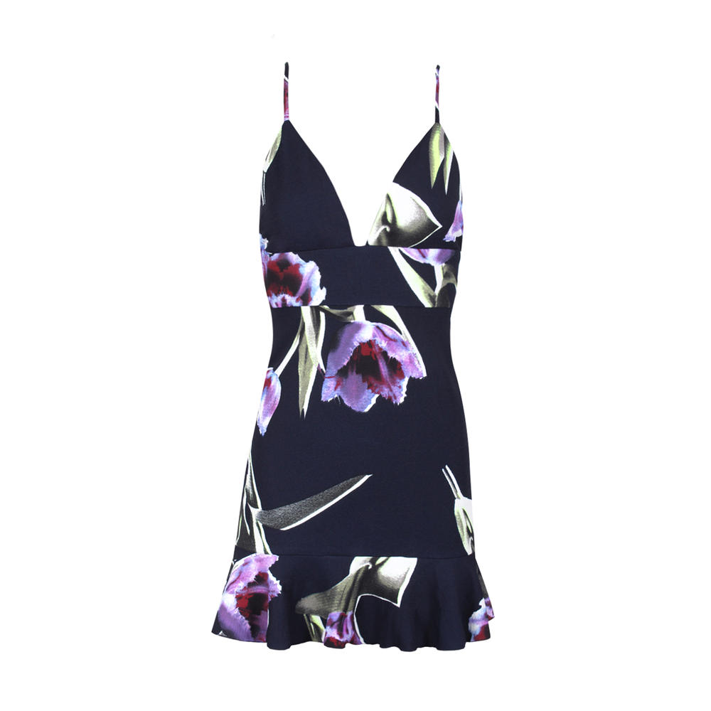 AX Paris Women's Navy Floral Frill Hem Mini Dress - Online Exclusive