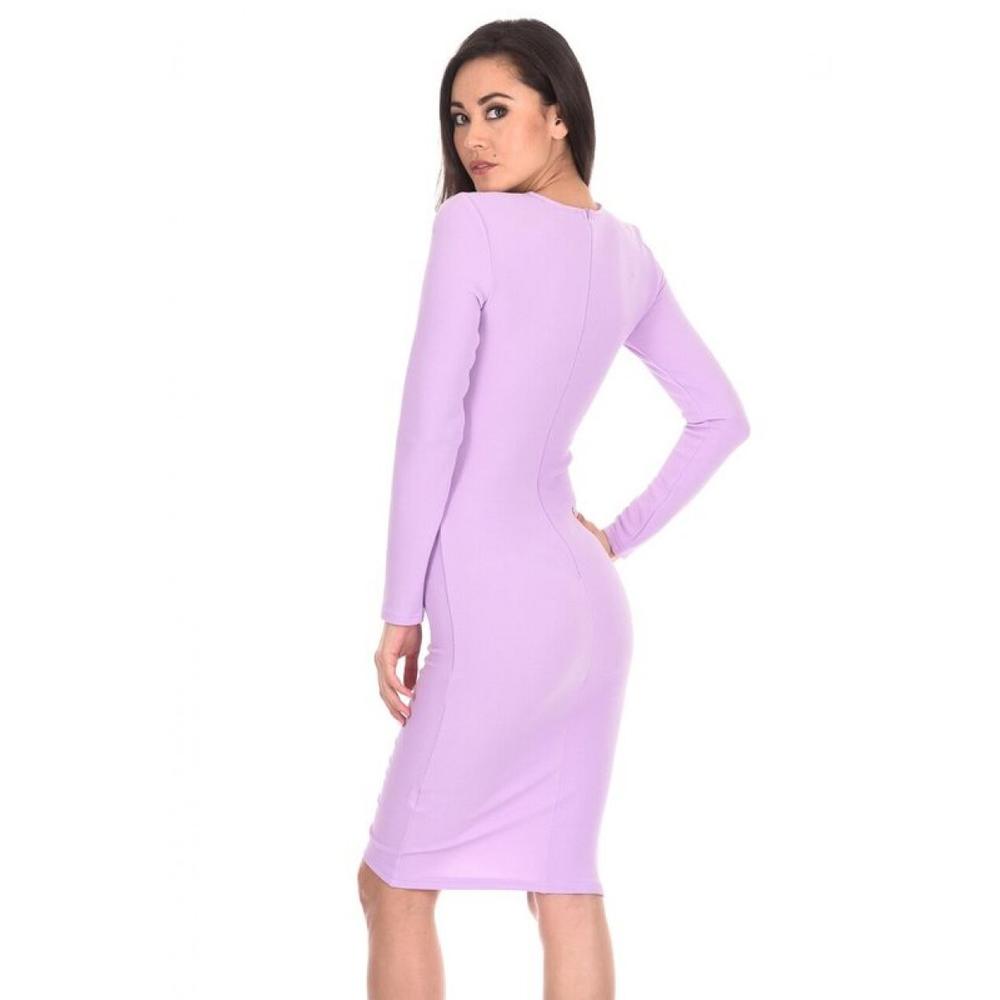 AX Paris Women's Lilac Ruched Sleeved Dress - Online Exclusive