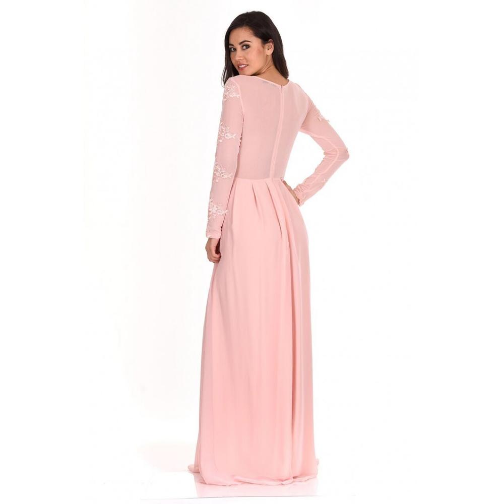 AX Paris Women's Blush Lace Detail Sleeved Maxi Dress - Online Exclusive