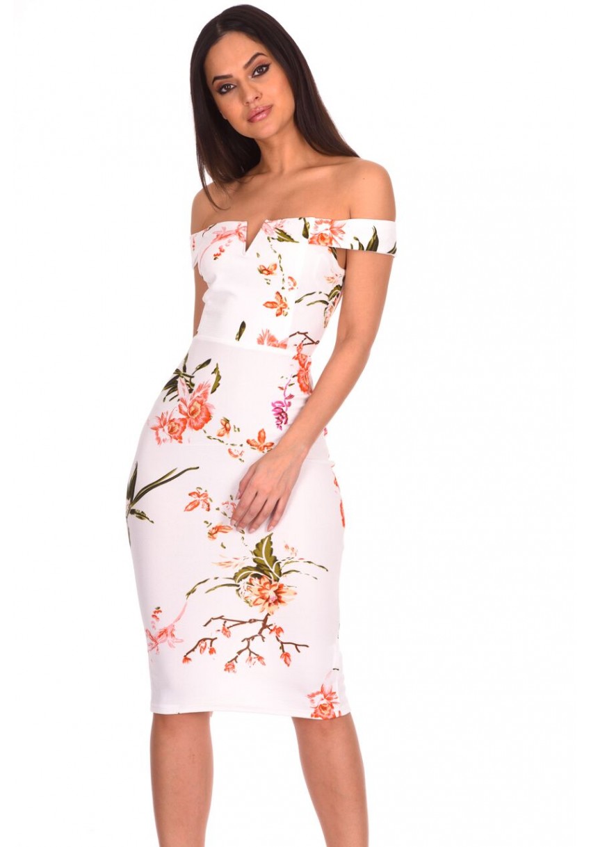 cream floral midi dress