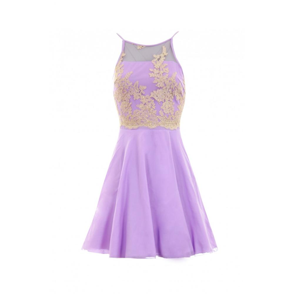 AX Paris Women's Lilac Mesh Gold Embroidered Skater Dress - Online Exclusive