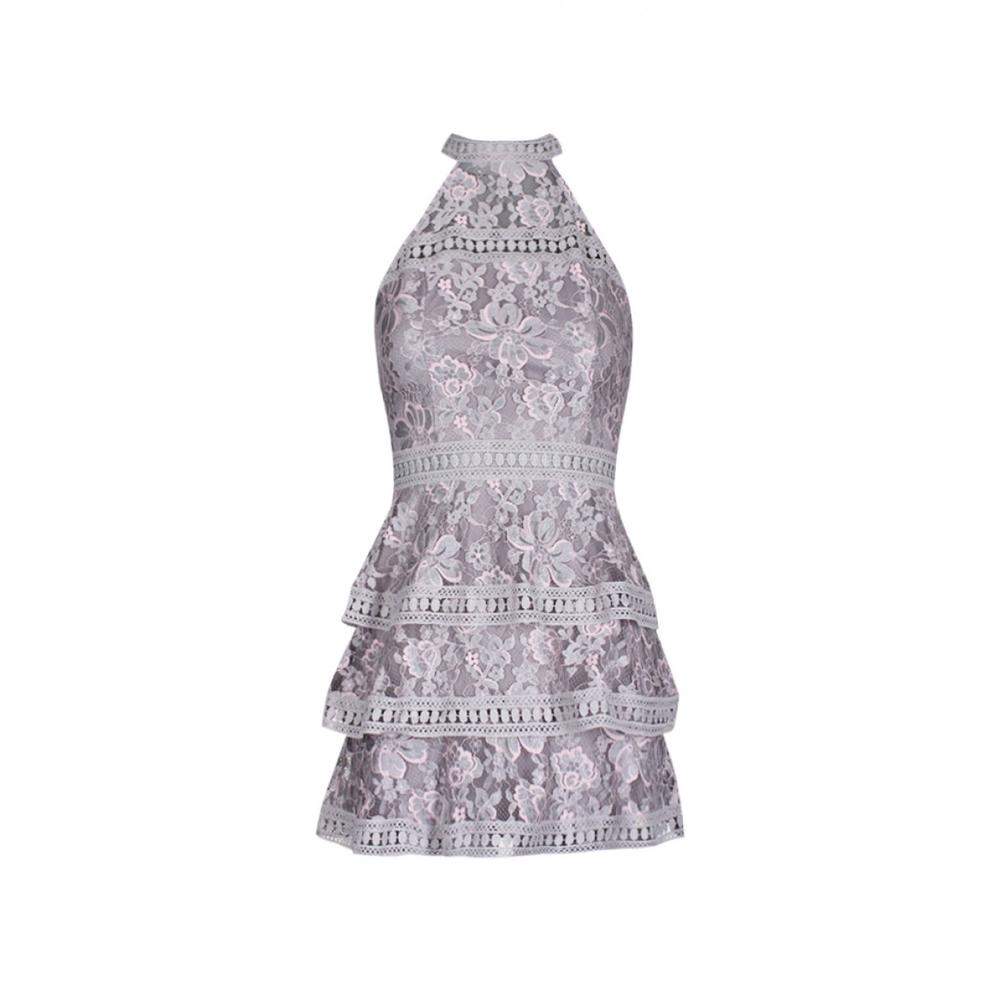 AX Paris Women's Grey Crochet Layered High Neck Dress - Online Exclusive